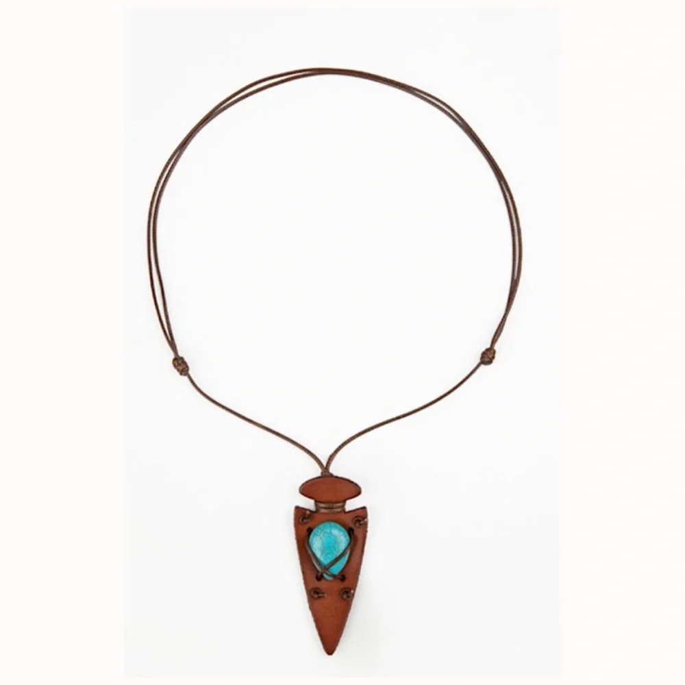 leather‎ turquoise necklace adjustable unisex